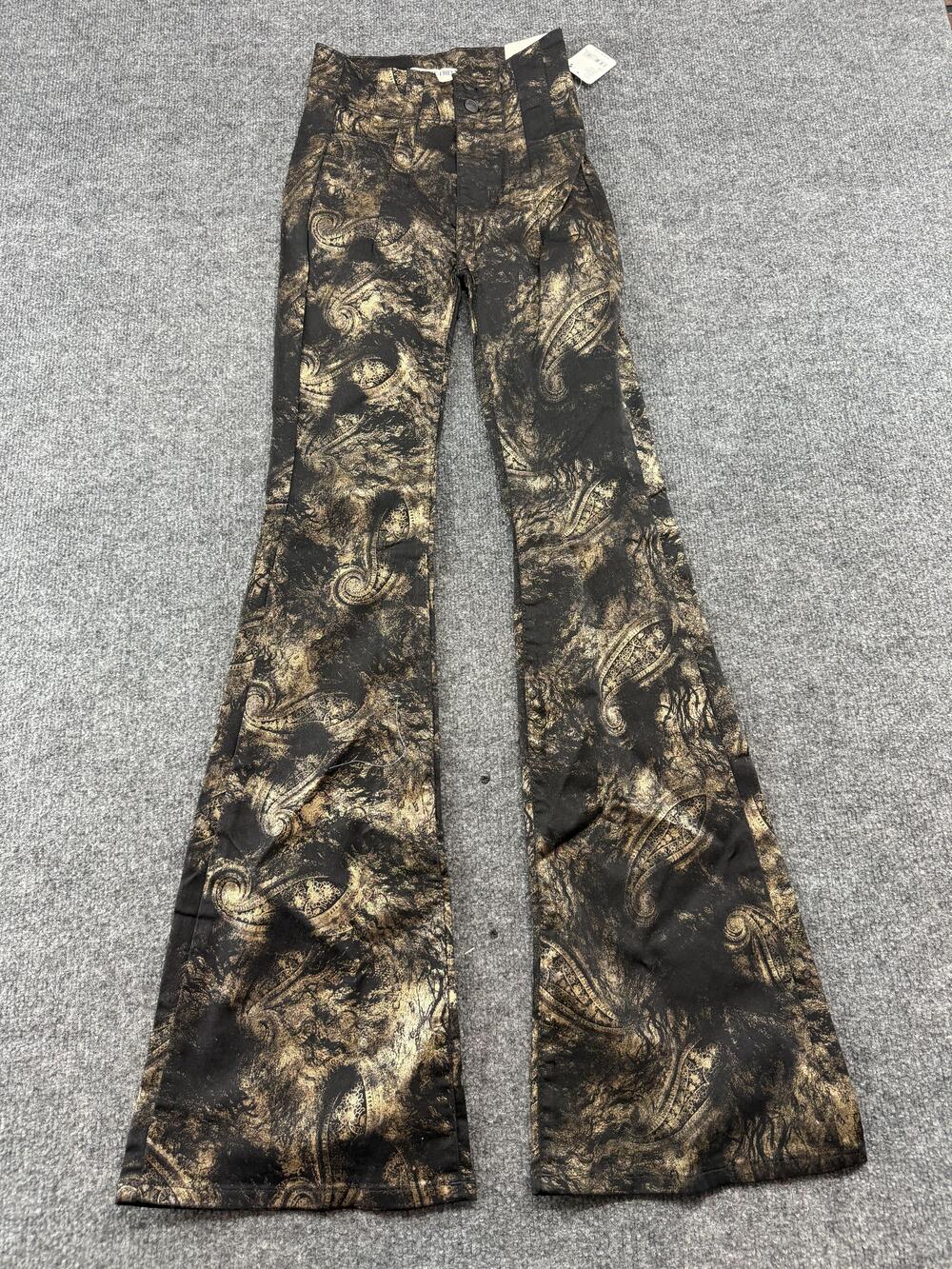 Free People Pants Womens 25 Black Jayde High Rise Flare Leg Paisley Denim